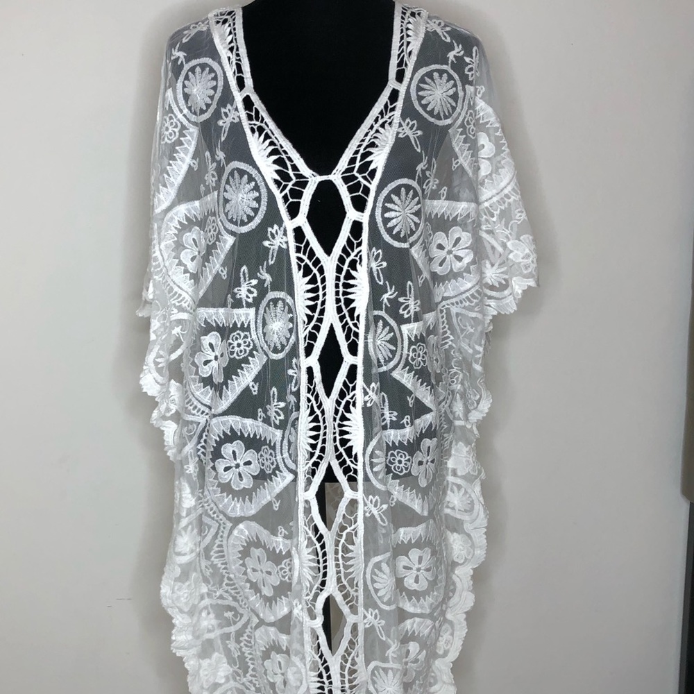 Swimwear cover up crochet lace mesh white NWT boho - Picture 3 of 6